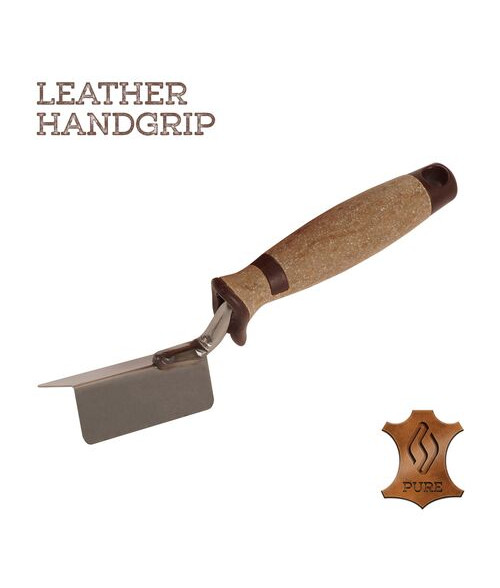Truelle inox angle sortant 80 × 60 mm – Manche cuir